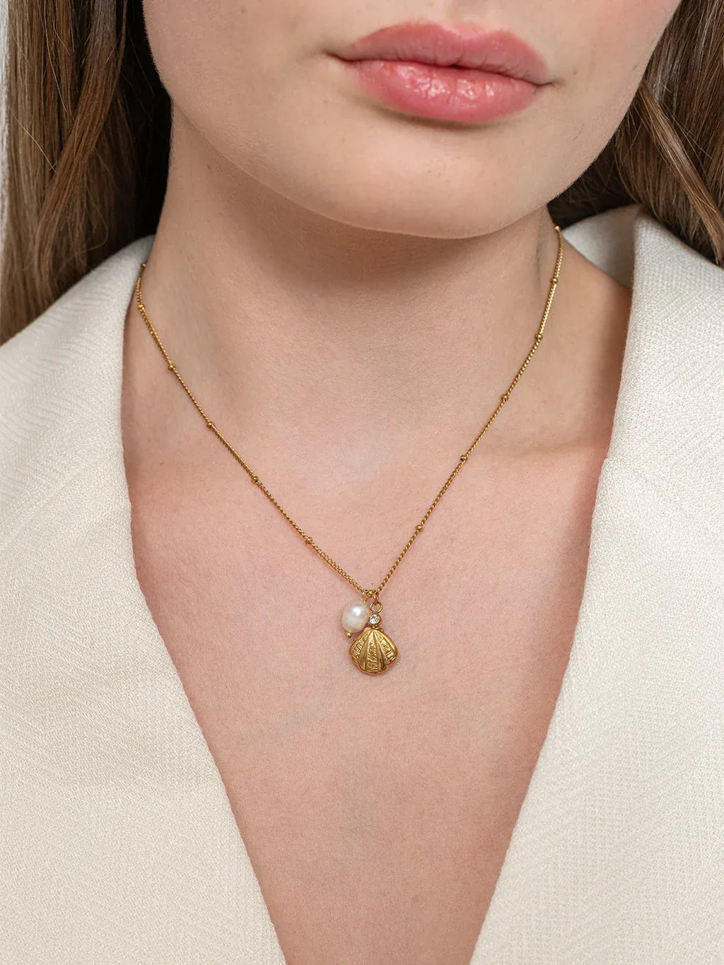Bruni Pearl & Shell Necklace | Waterproof 18k Gold