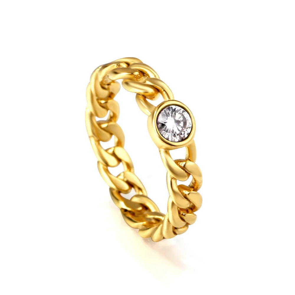 Leila Chain Solitaire Ring | Waterproof 18K Gold