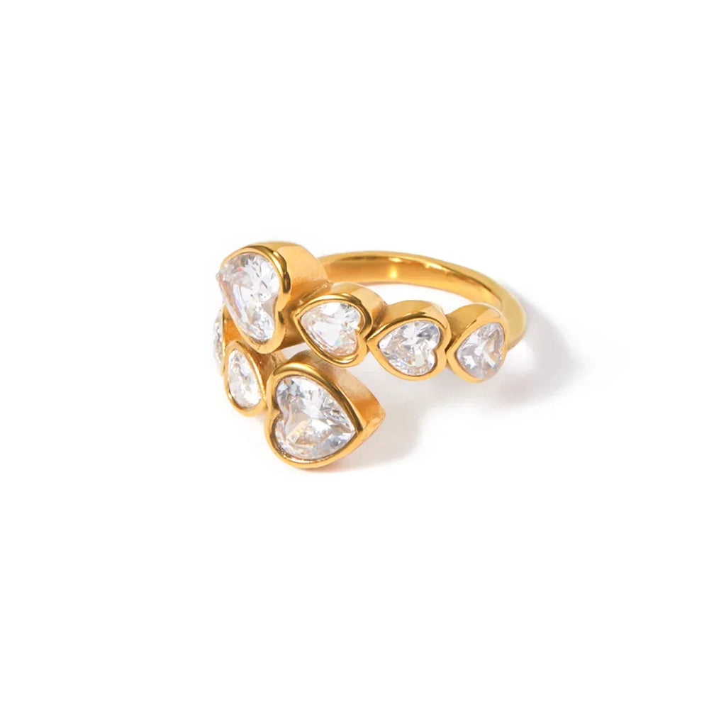 Ariana Crystal Hearts Wrap Adjustable Ring | Waterproof 18k Gold