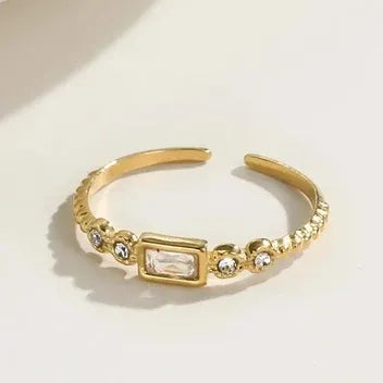 Amelie Crystal Open Ring | Waterproof 18k Gold