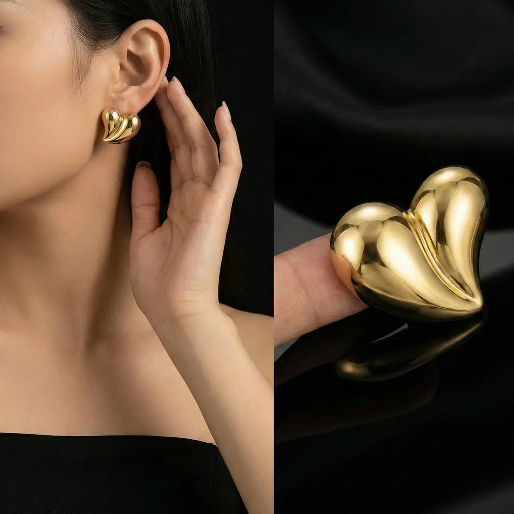 Chrysie Heart Stud Earrings | Waterproof 18k Gold