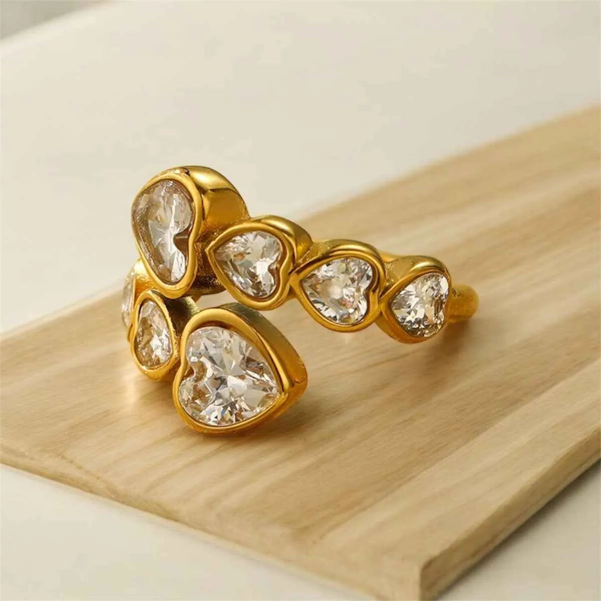 Ariana Crystal Hearts Wrap Adjustable Ring | Waterproof 18k Gold