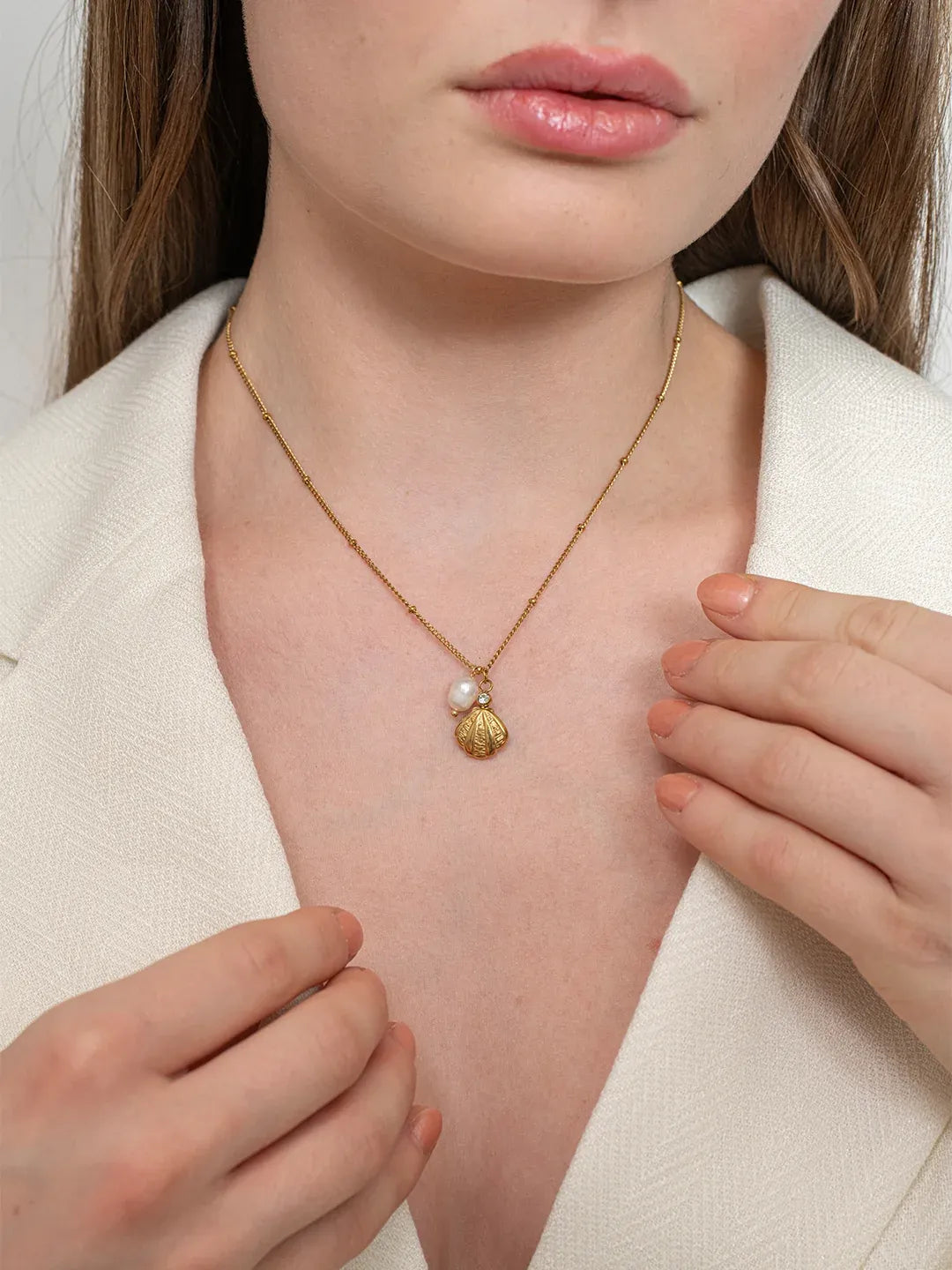 Bruni Pearl & Shell Necklace | Waterproof 18k Gold