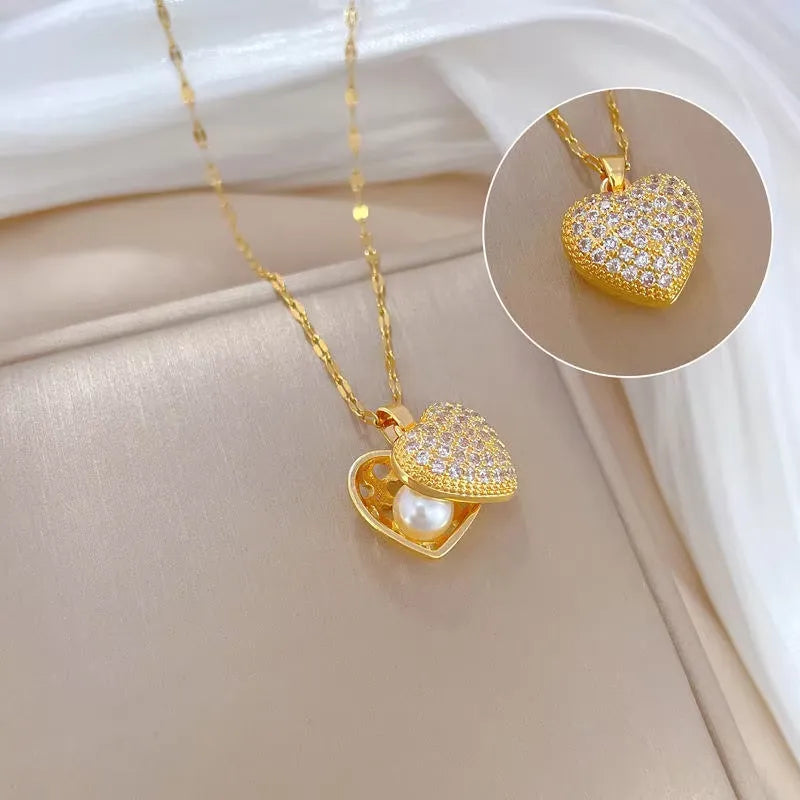Clara Open Heart Pearl Necklace | Waterproof 18k Gold