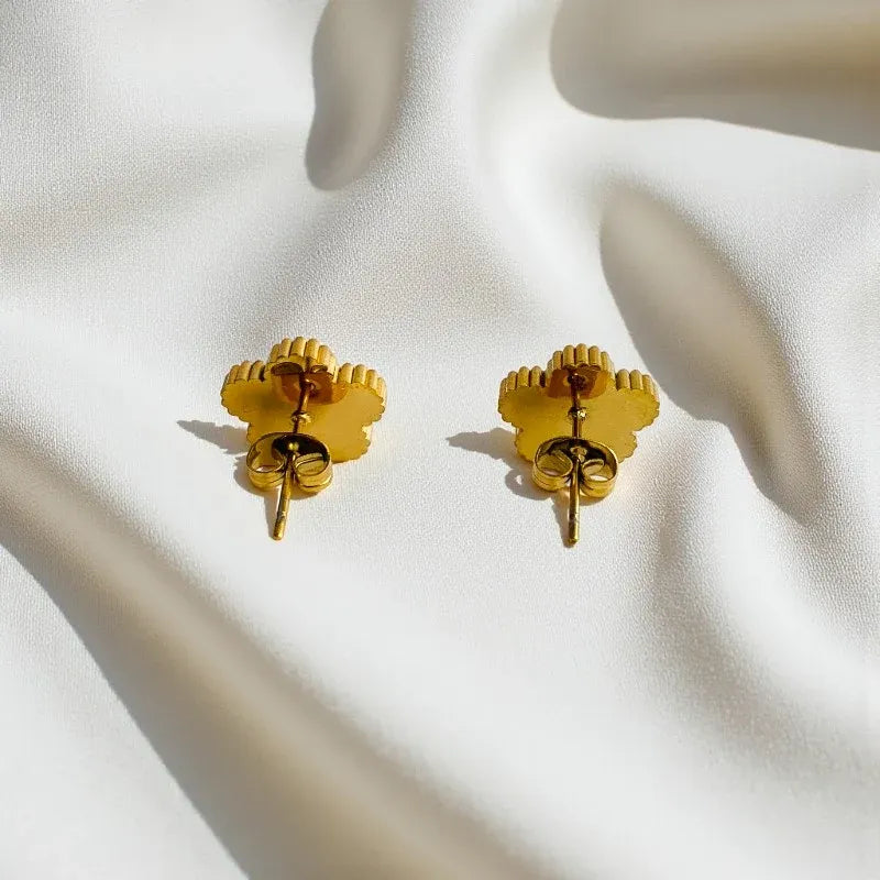 Bronte Five-Leaf Black Clover Stud Earrings | Waterproof 18k Gold