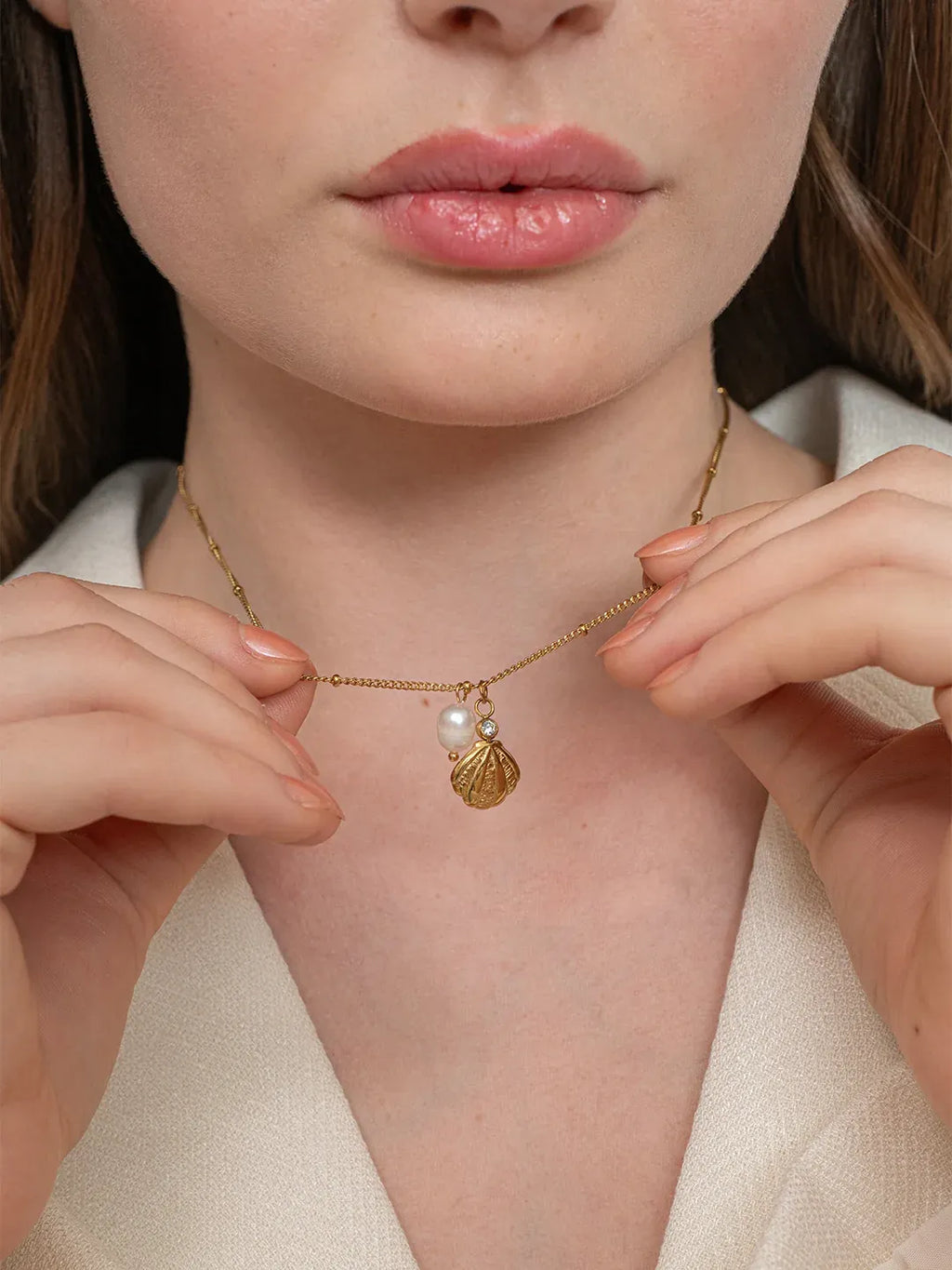 Bruni Pearl & Shell Necklace | Waterproof 18k Gold
