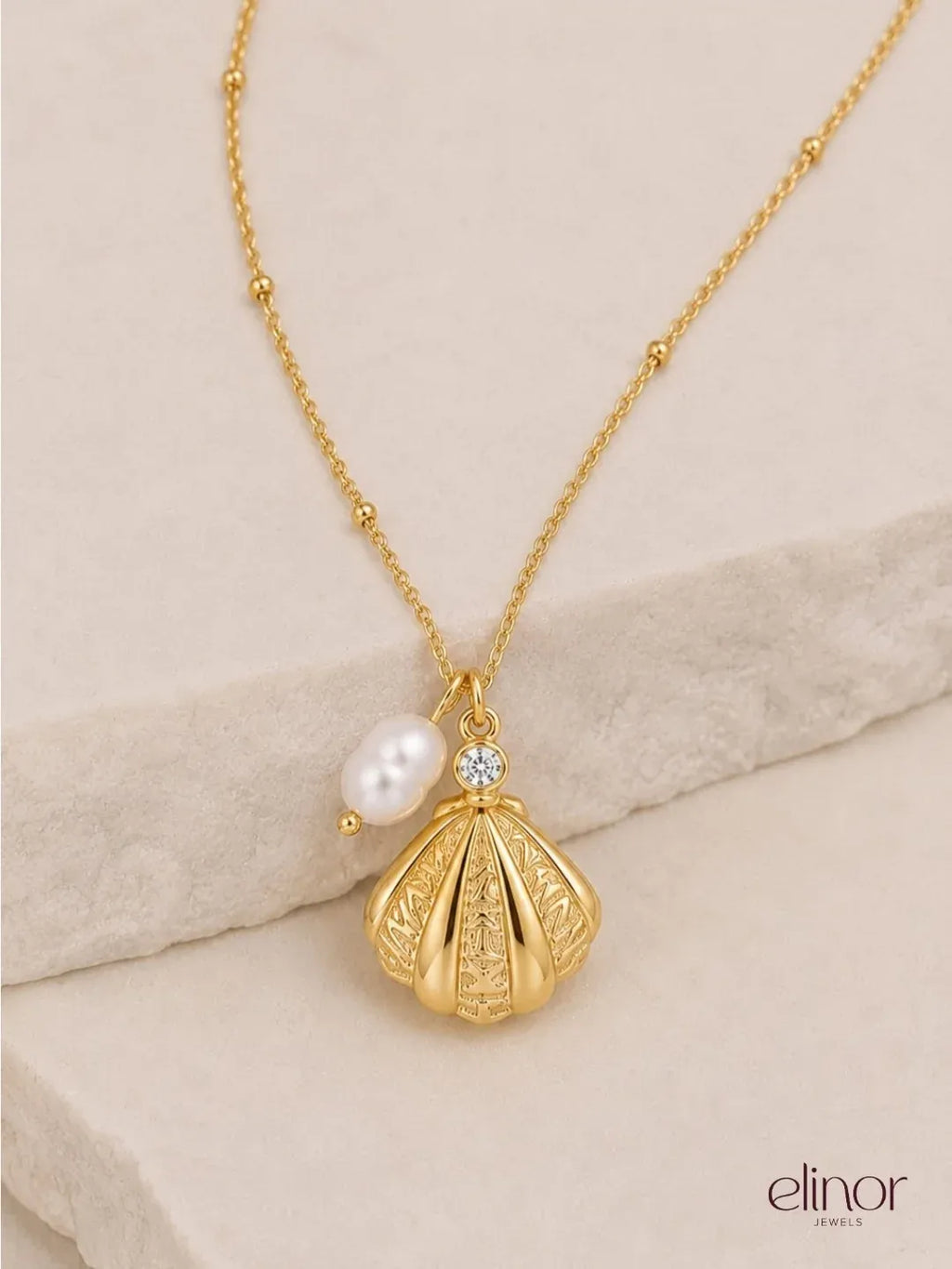 Bruni Pearl & Shell Necklace | Waterproof 18k Gold