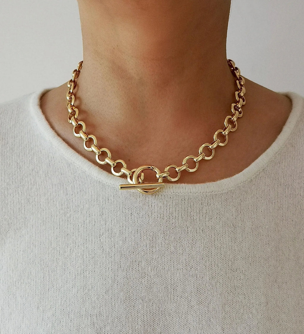 Caroline Toggle Bar Necklace 8MM | Waterproof 18k Gold