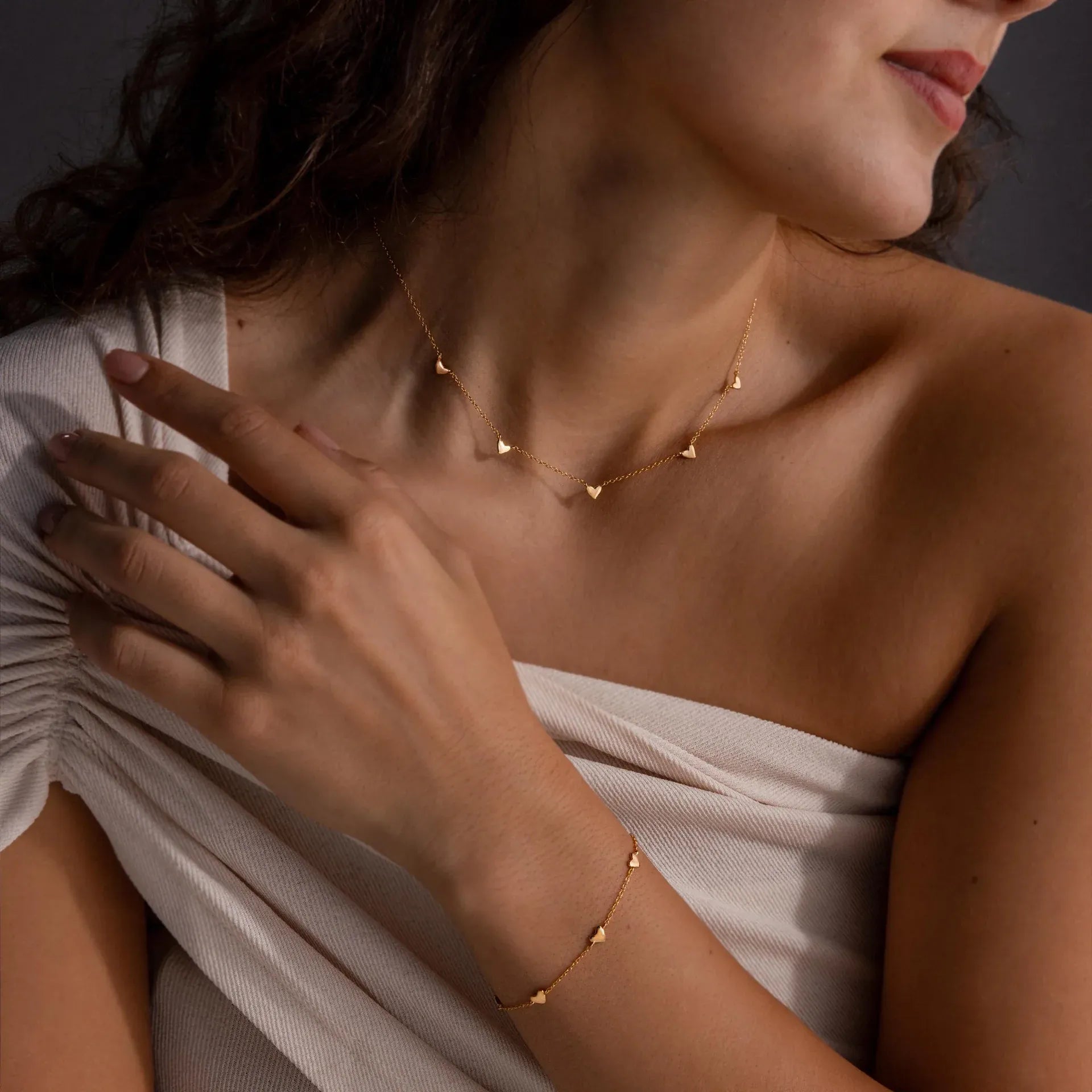 Elowen Heart Trio Necklace | Waterproof 18k Gold