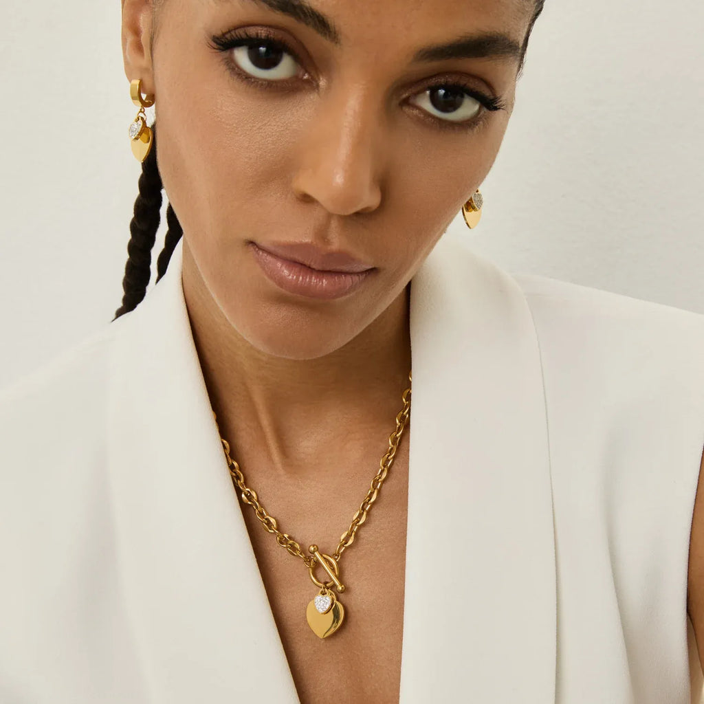 Elysia T-Bar Heart Charm Necklace | Waterproof 18k Gold