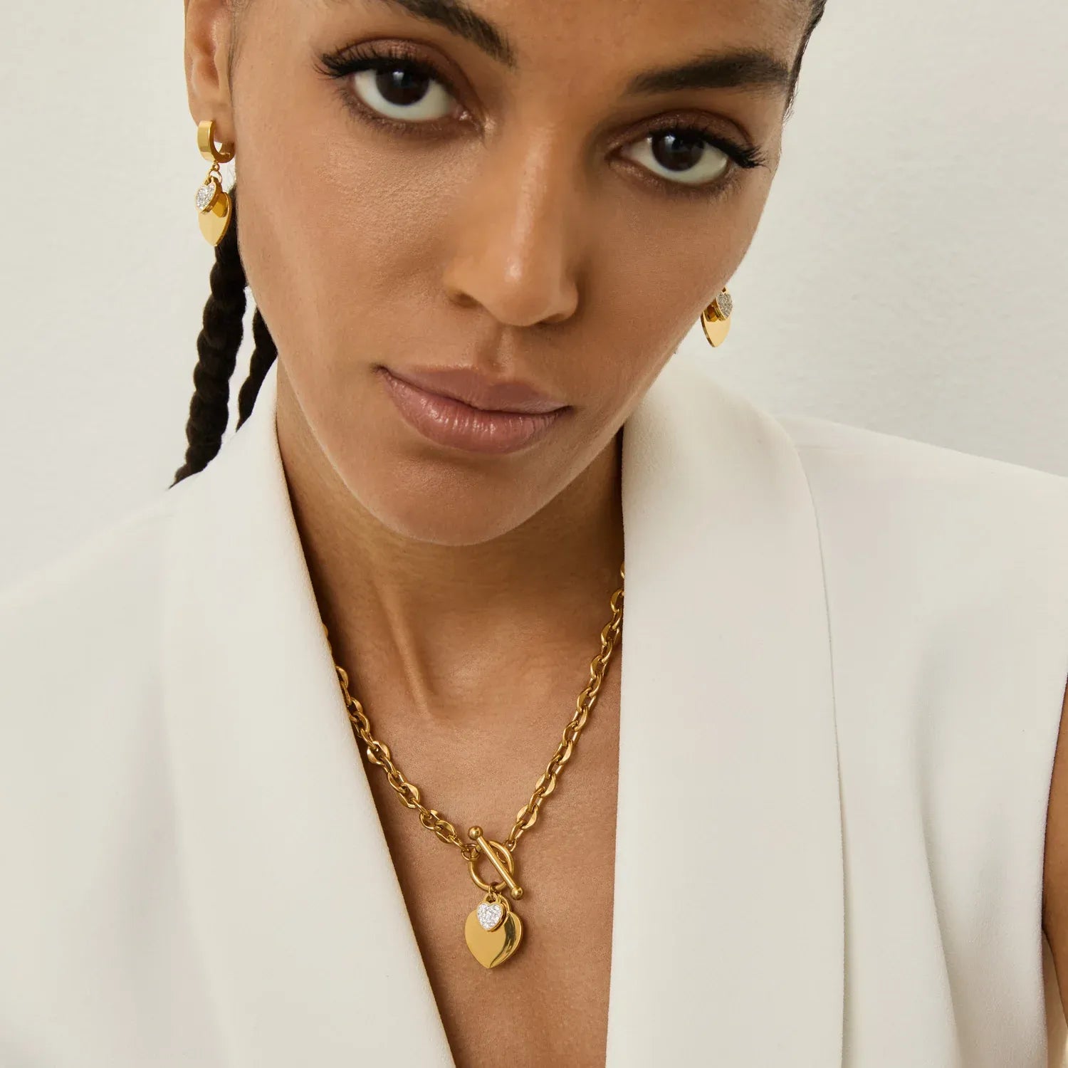 Elysia T-Bar Heart Charm Necklace | Waterproof 18k Gold