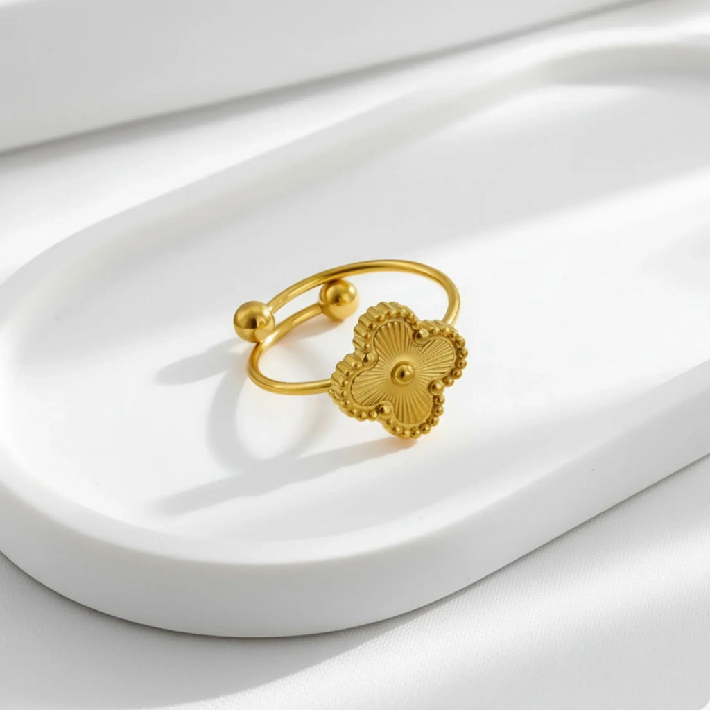 Alora Four-Leaf Gold Clover Adjustable Ring | Waterproof 18k Gold