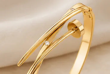Kiki Crystal Nail Hinged Bangle Bracelet | Waterproof 18k Gold & Silver
