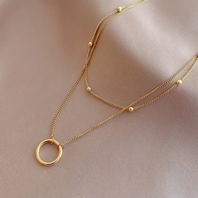 Brami Ring Double Layer Necklace | Waterproof 18k Gold