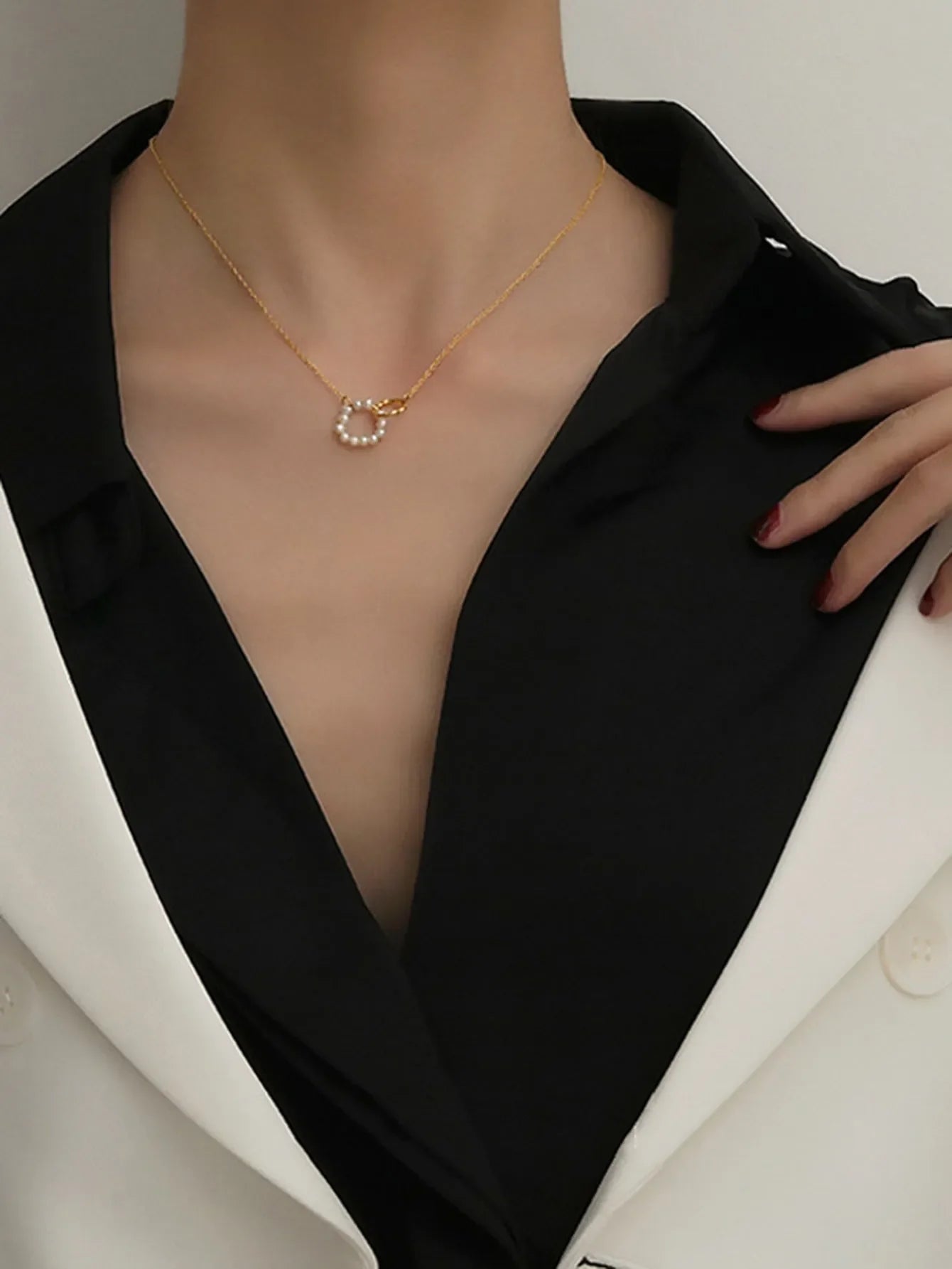 Barth Twin Ring Pearl Necklace | Waterproof 18k Gold