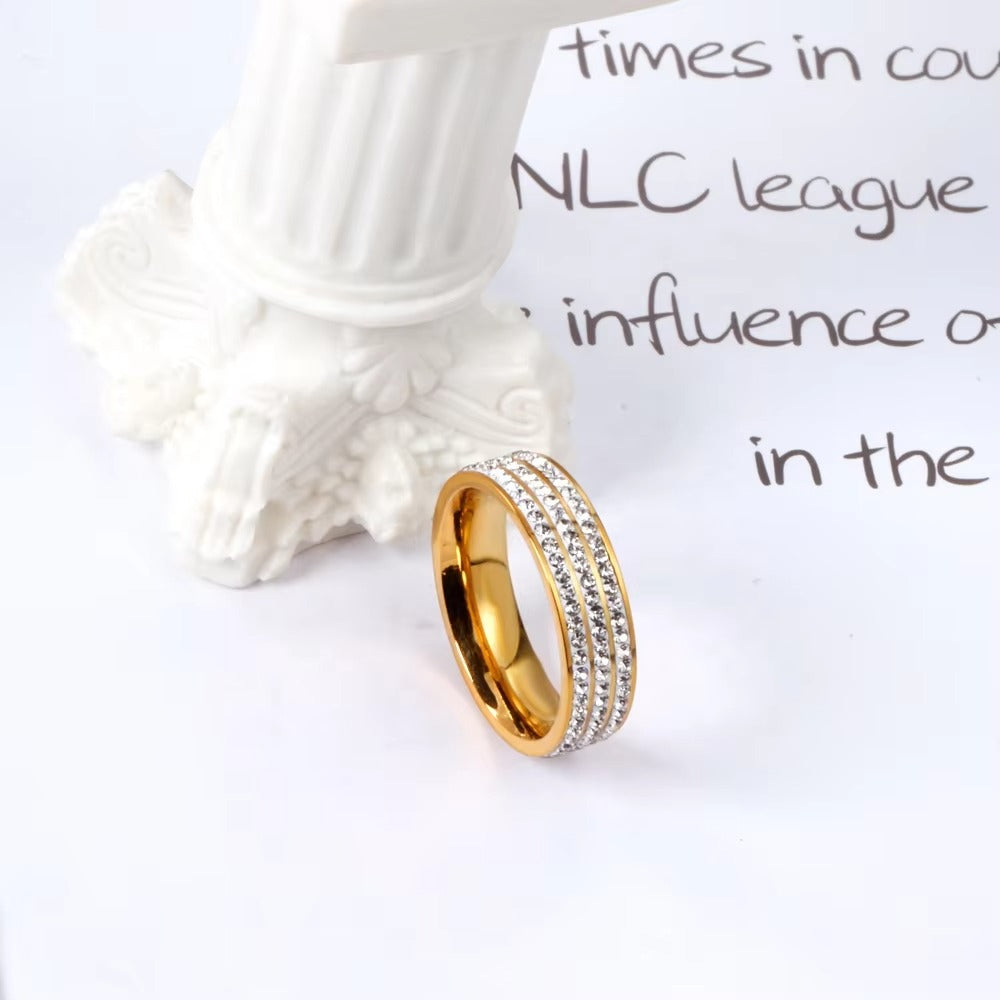 Liah 3 Row Jewelled Band Ring | Waterproof 18K Gold