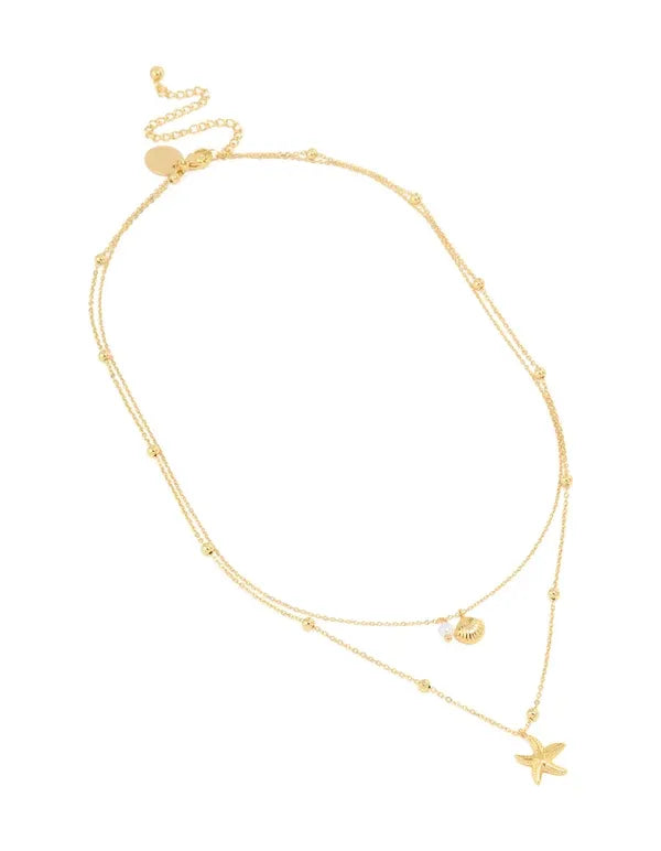Evera Starfish Shell Double Layer Necklace | Waterproof 18k Gold
