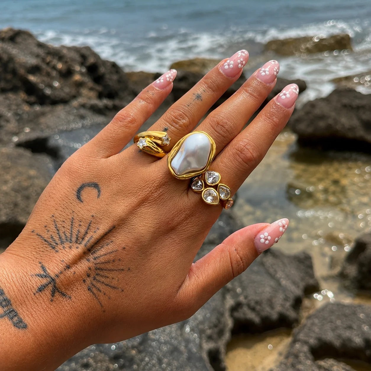 Aurea Baroque Pearl Adjustable Ring | Waterproof 18k Gold