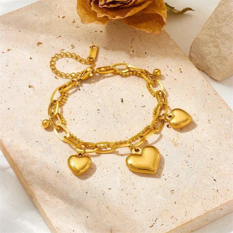 Eira Heart Charms Bracelet | Waterproof 18k Gold