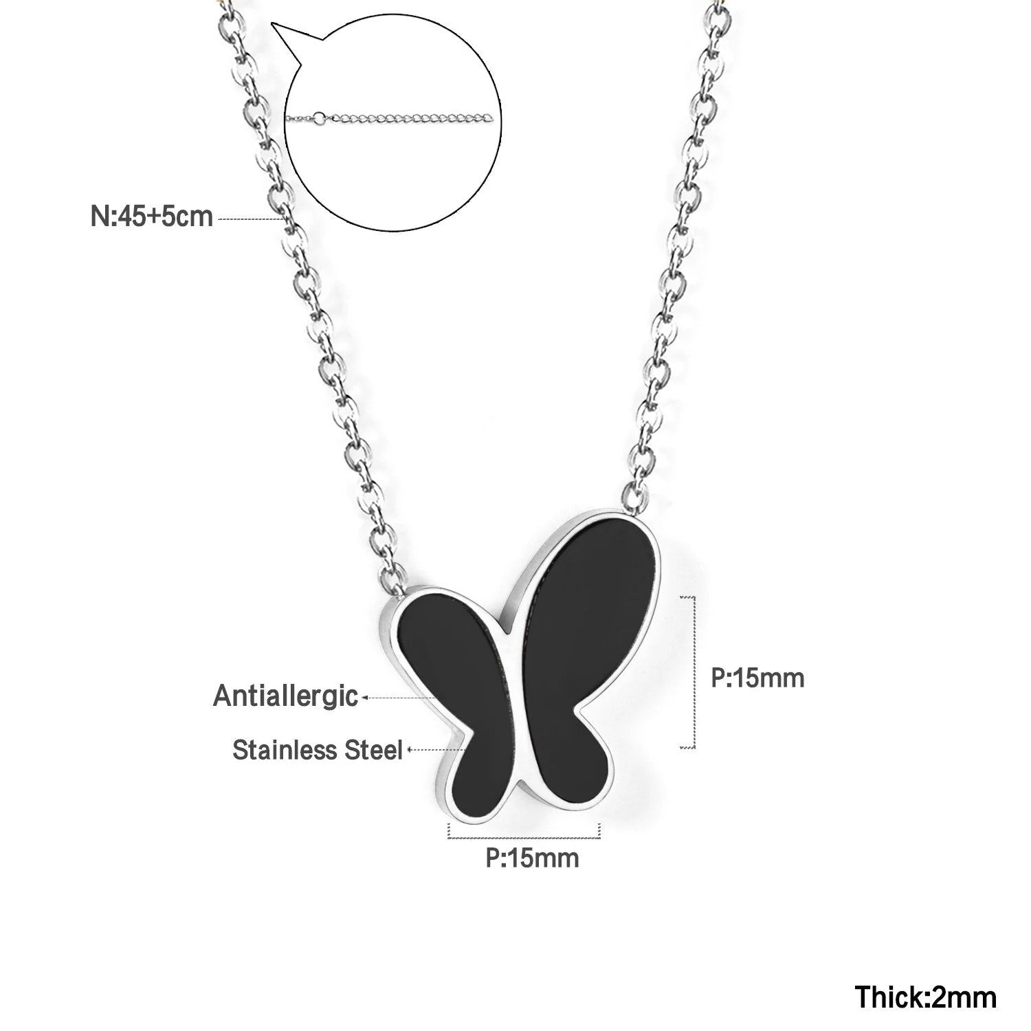 Evie Black Butterfly Necklace | Waterproof 18k Gold & Silver