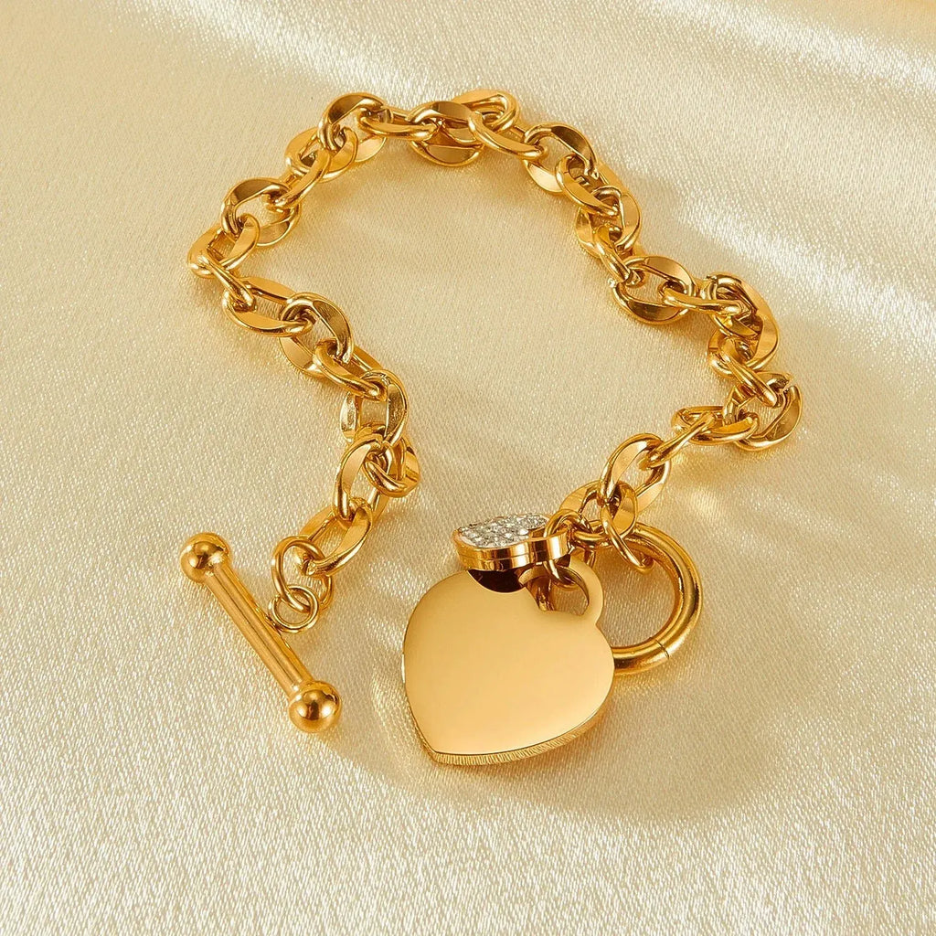 Elysia T-Bar Heart Charm Bracelet | Waterproof 18k Gold