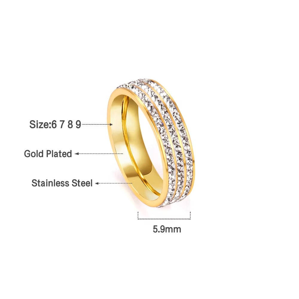 Liah 3 Row Jewelled Band Ring | Waterproof 18K Gold