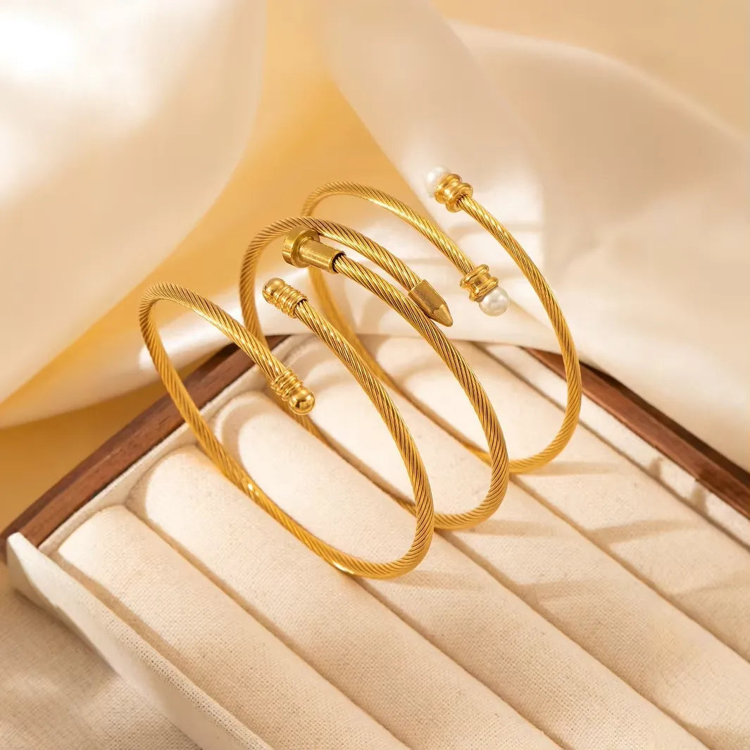 Cedric Pearl Wrap Bangle Bracelet | Waterproof 18k Gold