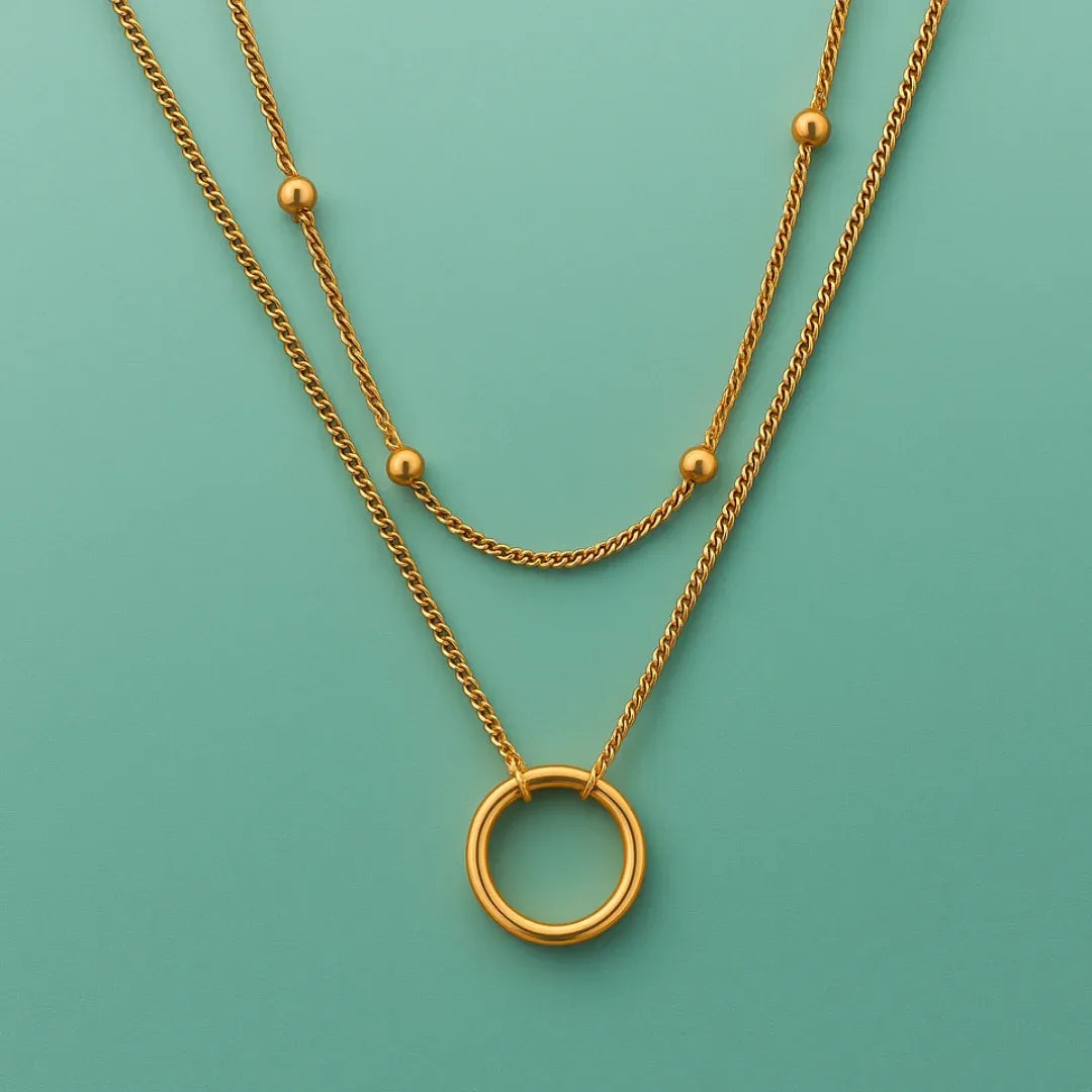 Brami Ring Double Layer Necklace | Waterproof 18k Gold