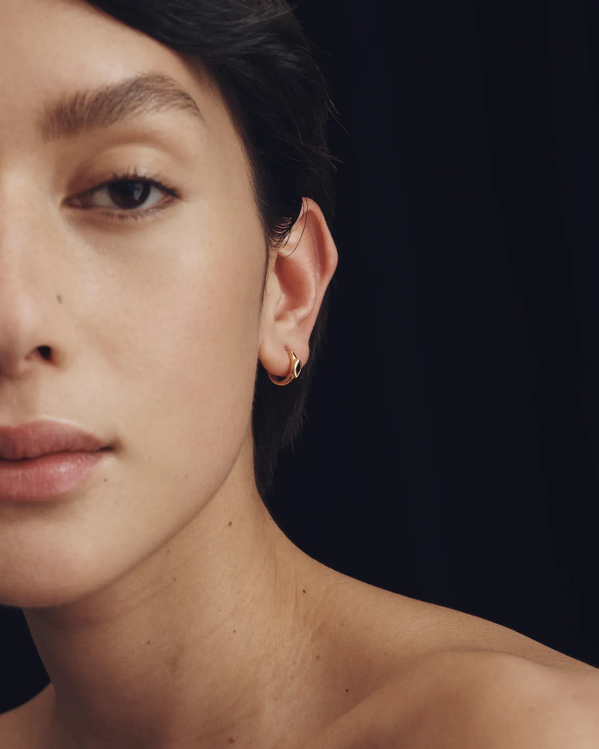 Alina Marquise Blue Sapphire Huggie Earrings | Waterproof 18k Gold