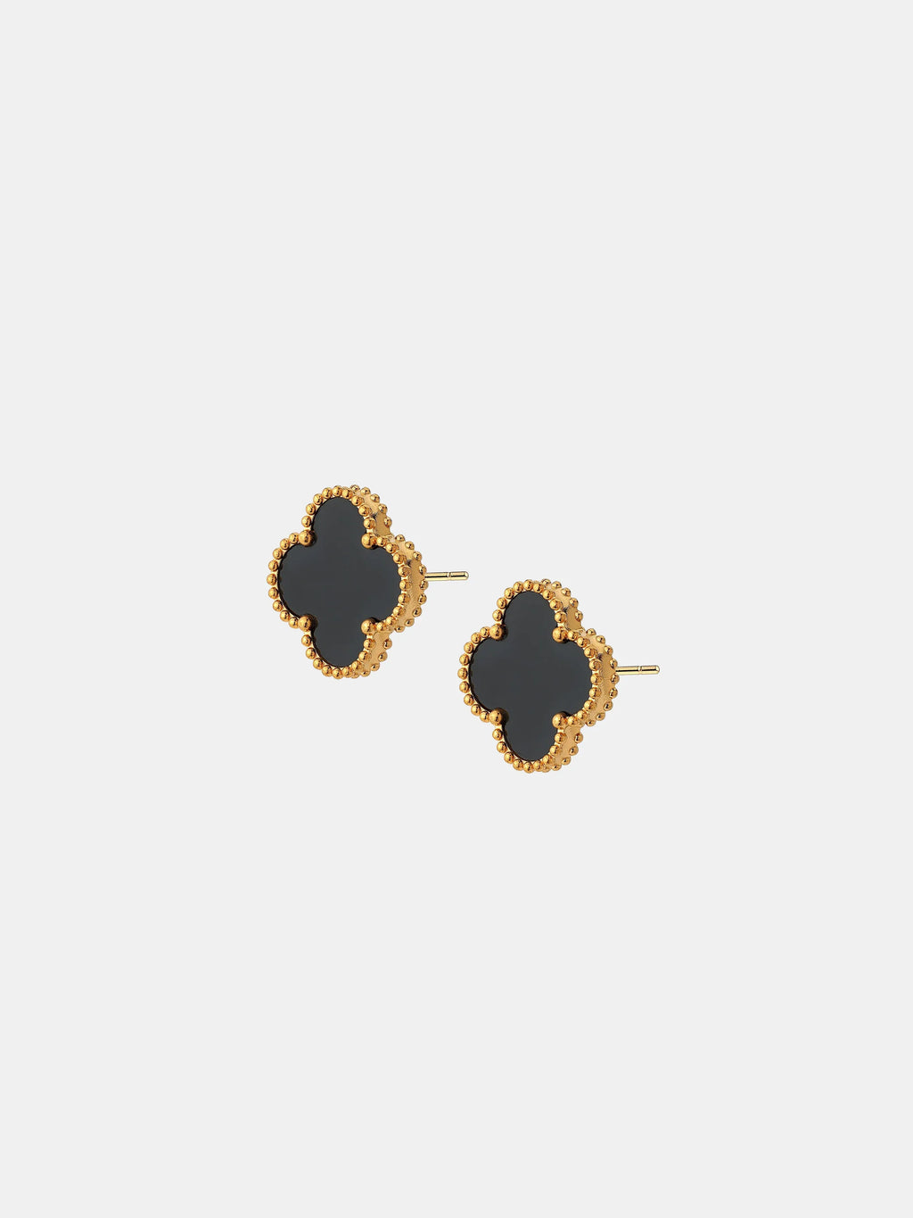 Alora Four-Leaf Black Clover Stud Earrings | Waterproof 18k Gold