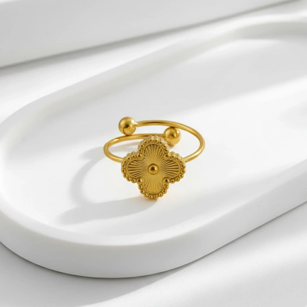 Alora Four-Leaf Gold Clover Adjustable Ring | Waterproof 18k Gold