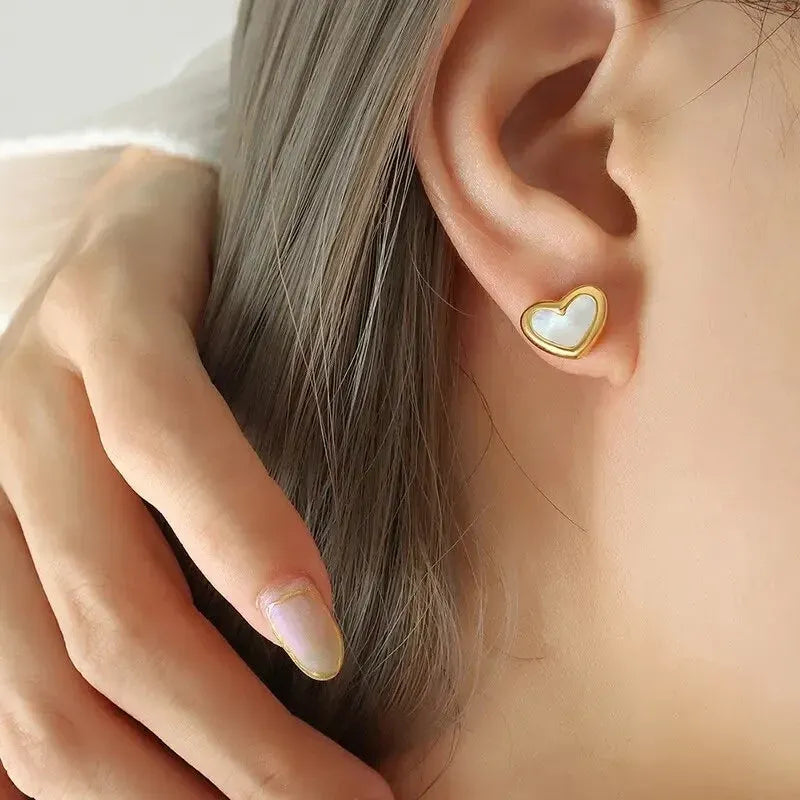 Beatrice Pearl Heart Stud Earrings | Waterproof 18k Gold