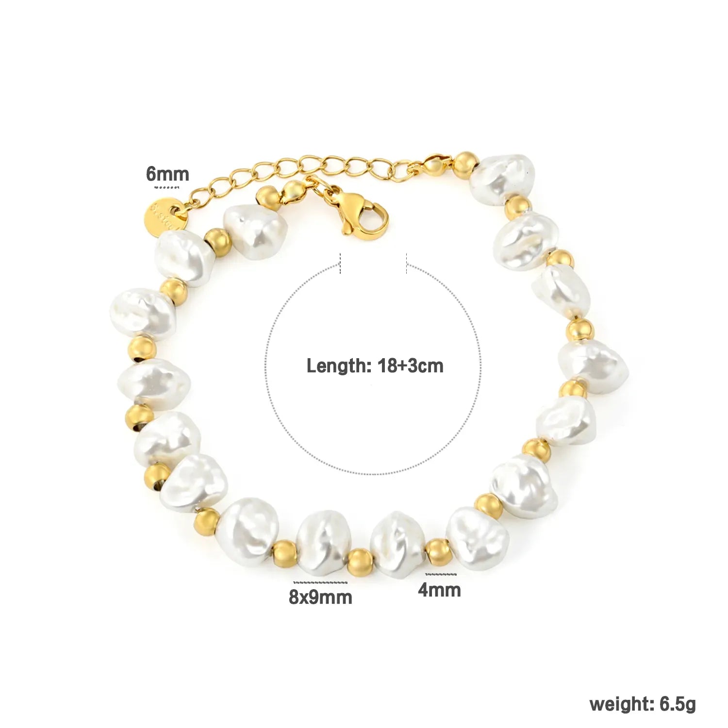 India White Baroque pearls Bracelet | Waterproof 18K Gold