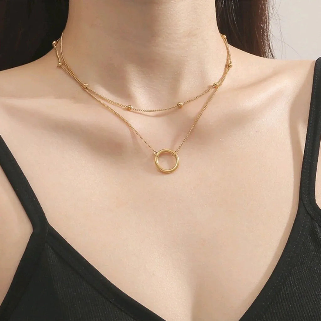 Brami Ring Double Layer Necklace | Waterproof 18k Gold