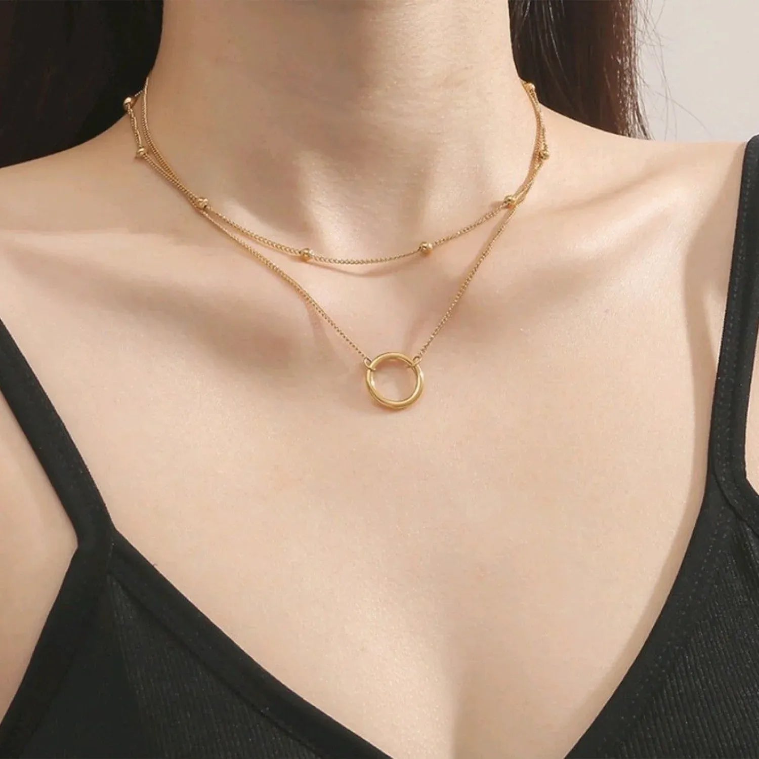 Brami Ring Double Layer Necklace | Waterproof 18k Gold