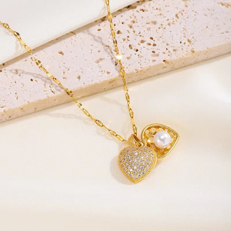 Clara Open Heart Pearl Necklace | Waterproof 18k Gold
