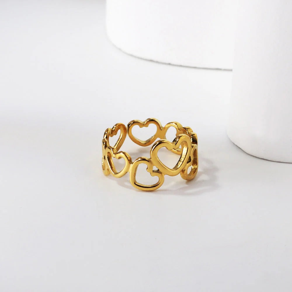 Ivey Love Hearts Adjustable Ring | Waterproof 18K Gold