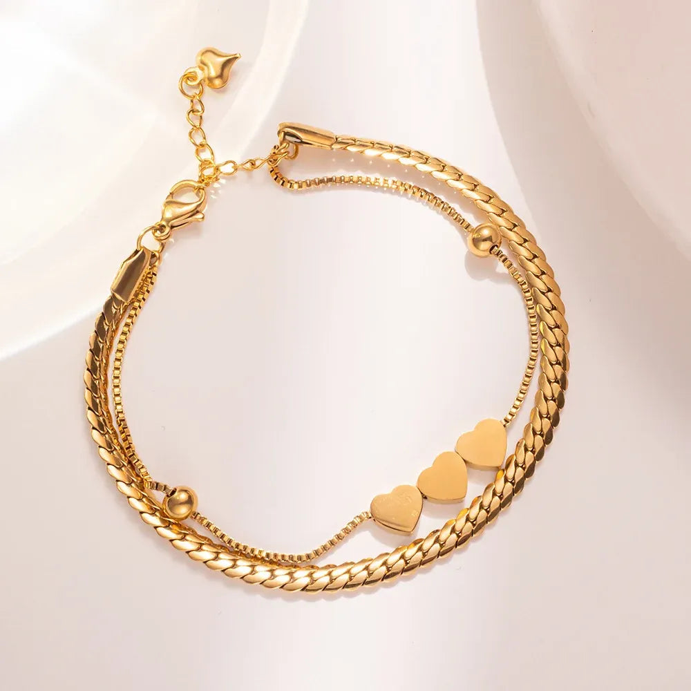 Bayla Heart Trio Double Chain Bracelet | Waterproof 18k Gold