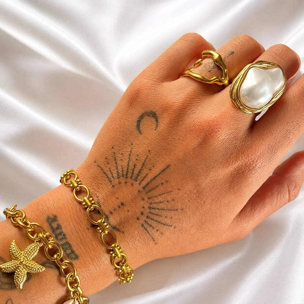 Aurea Baroque Pearl Adjustable Ring | Waterproof 18k Gold