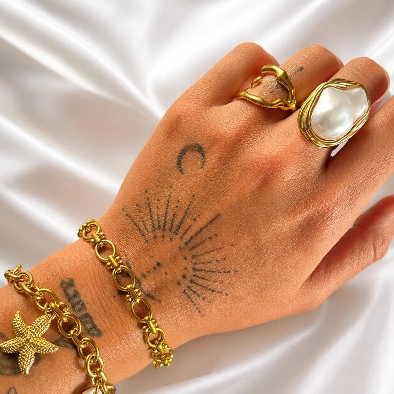 Aurea Baroque Pearl Adjustable Ring | Waterproof 18k Gold