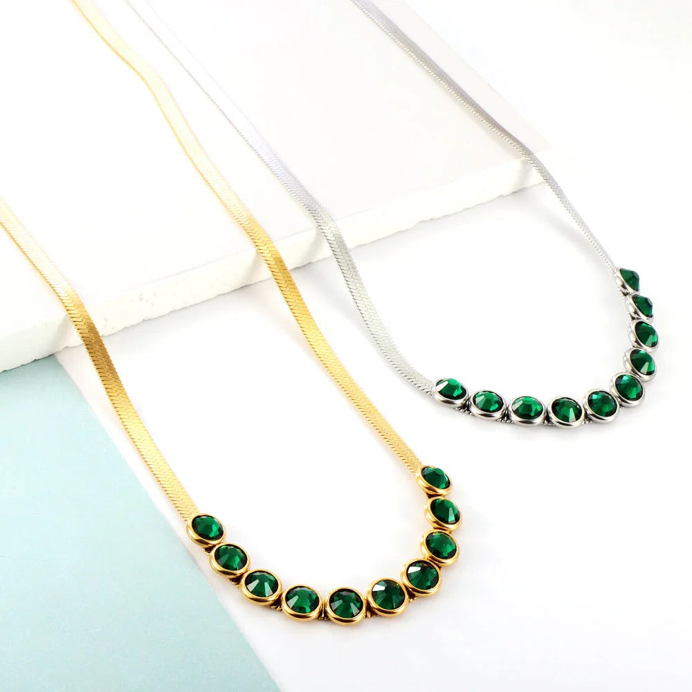 Elsa Green Emerald Necklace | Waterproof 18k Gold & Silver