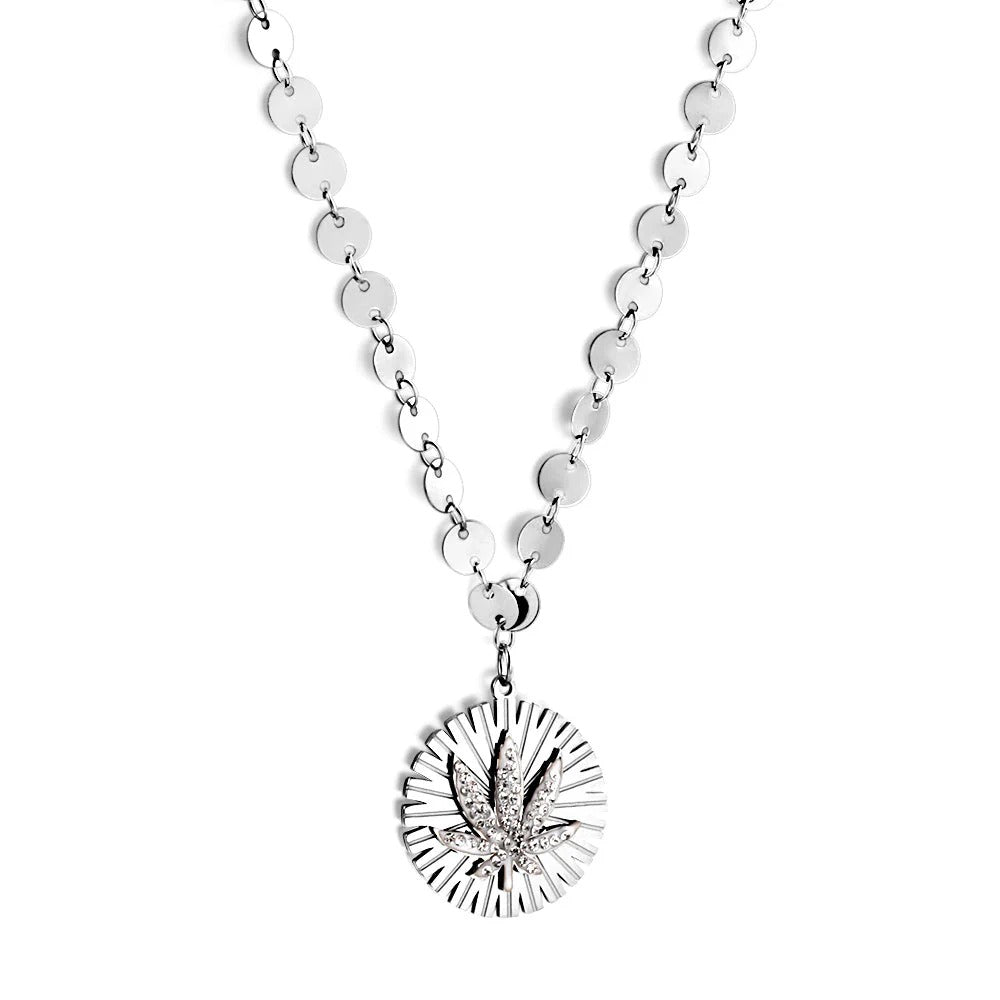 Emery Crystal Leaf Necklace | Waterproof 18k Gold & Silver