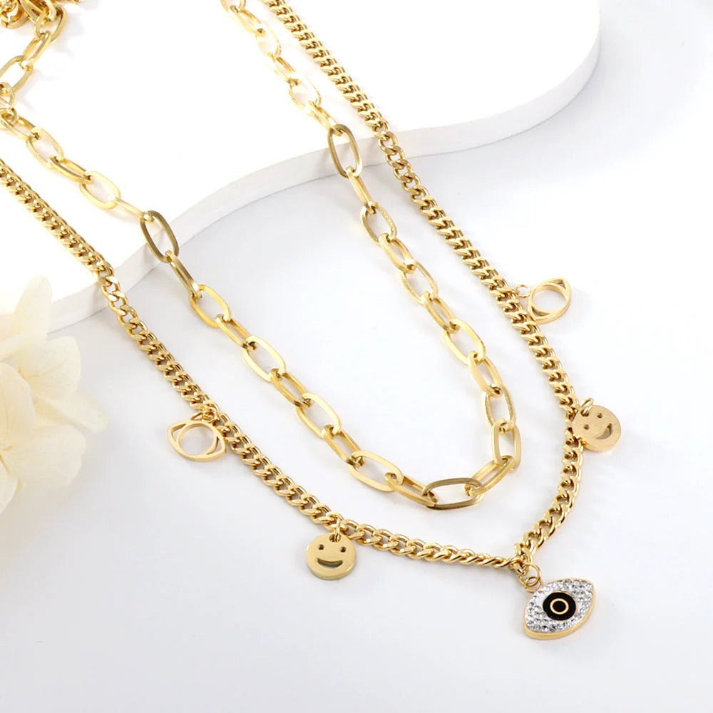 Adelle Evil Eye Layered Necklace | Waterproof 18k Gold