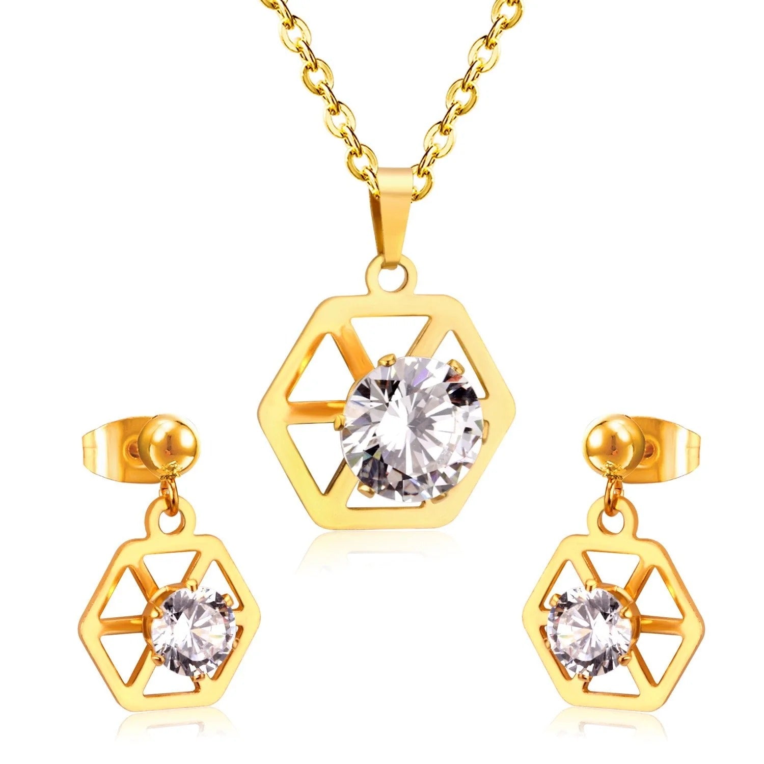 Hadley Geometric Hexagon Caged Crystal Set | Buy Set or Individual