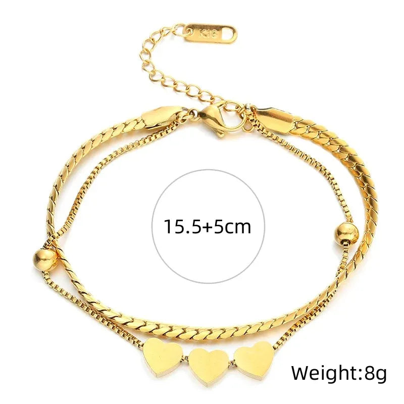 Bayla Heart Trio Double Chain Bracelet | Waterproof 18k Gold