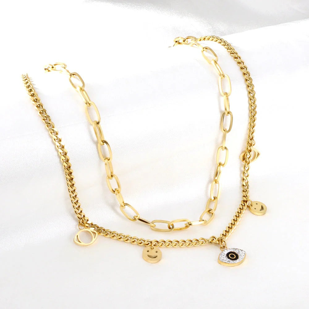 Adelle Evil Eye Layered Necklace | Waterproof 18k Gold