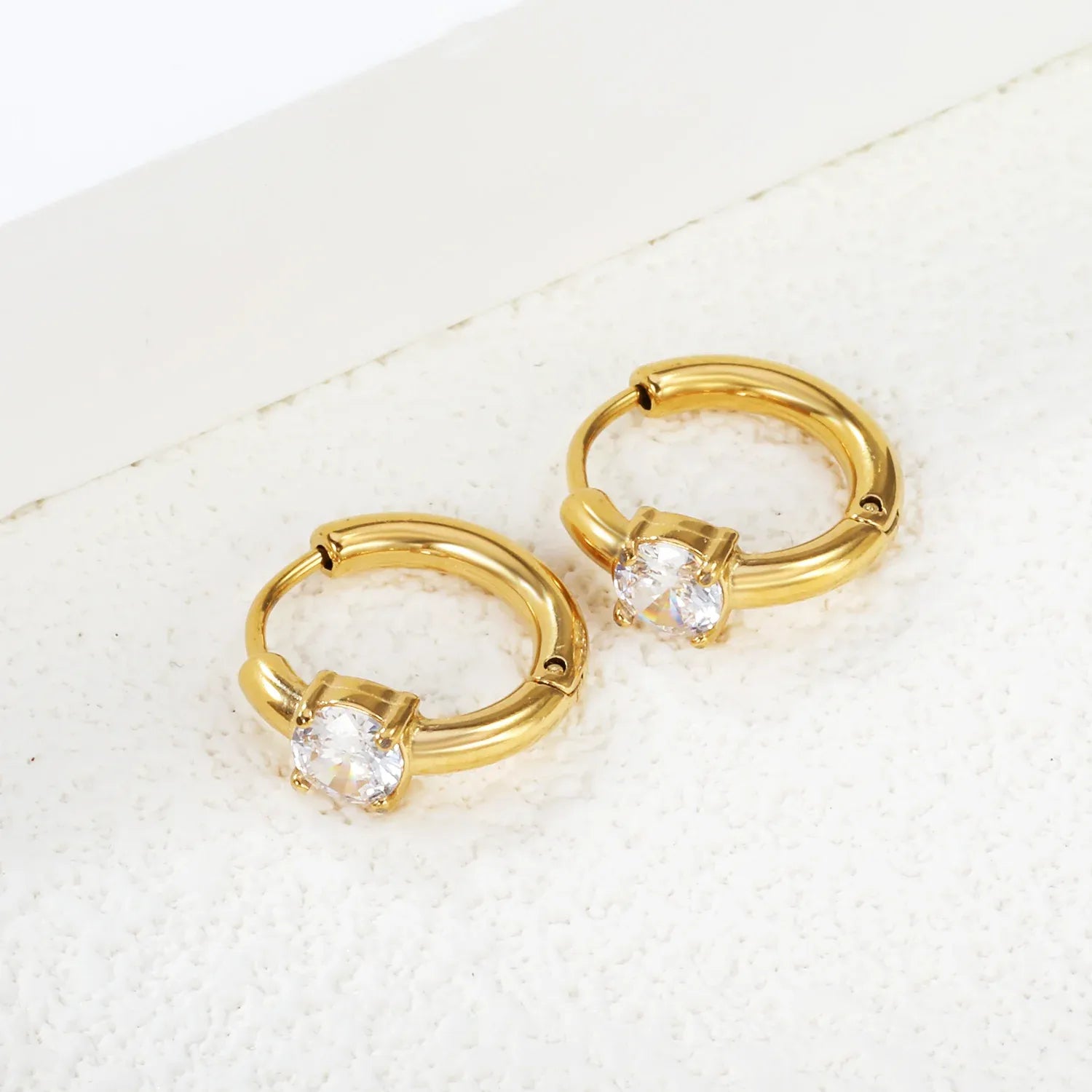 Anaya CZ Solitaire Huggie Earrings | Waterproof 18k Gold