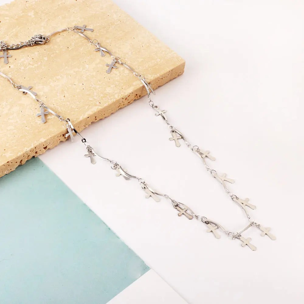 Ensley Cross Station Necklace | Waterproof Silver