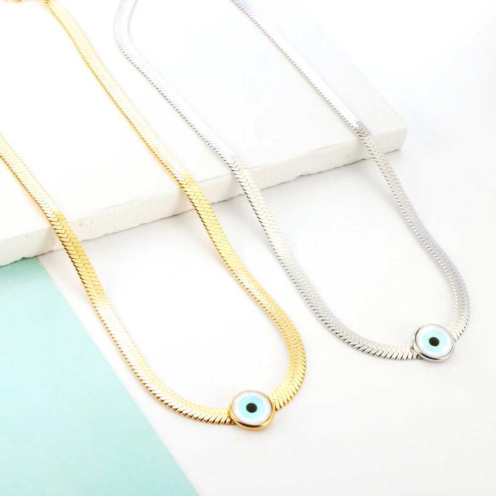 Elva Blue Evil Eye Necklace | Waterproof 18k Gold & Silver