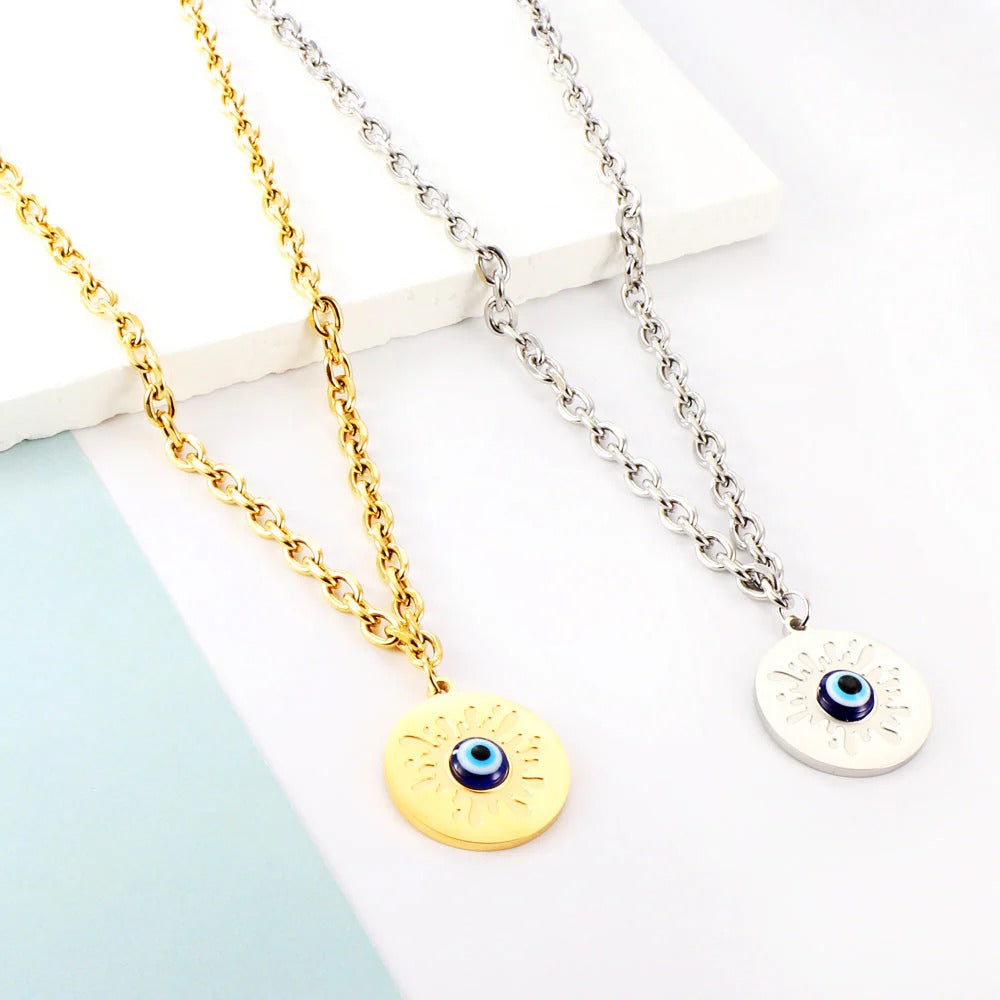 Emma Blue Evil Eye Necklace | Waterproof 18k Gold & Silver